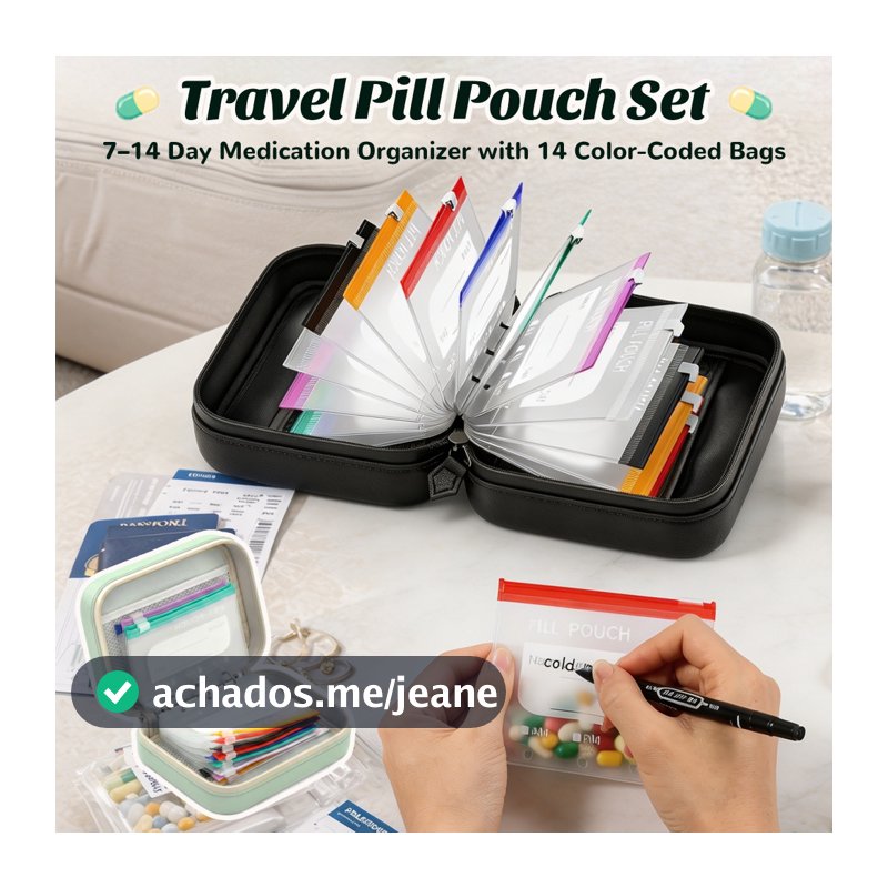 Organizador Portátil Para Pasta De Comprimidos Reutilizável De Viagem Com 14 Bolsos Internos Codificados Por Cores Cas