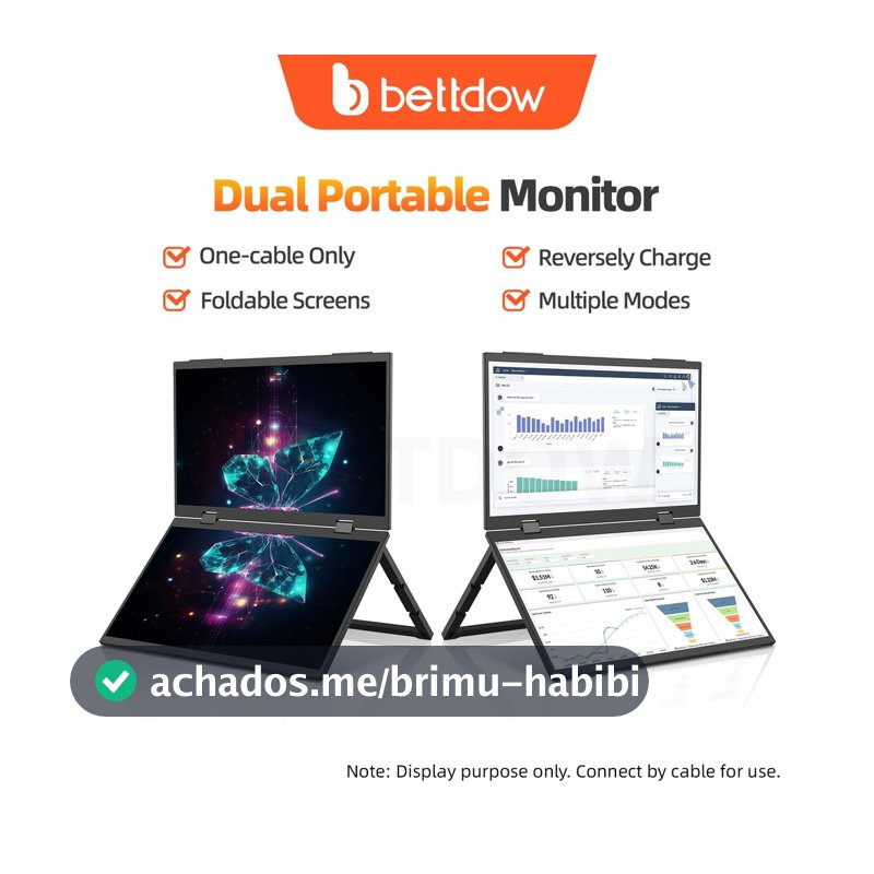 BETTDOW Monitor De Tela Dupla De 15.4 Polegadas Dobrável 315 Graus Portátil 16 : 9 IPS FHD Display Com Suporte HD