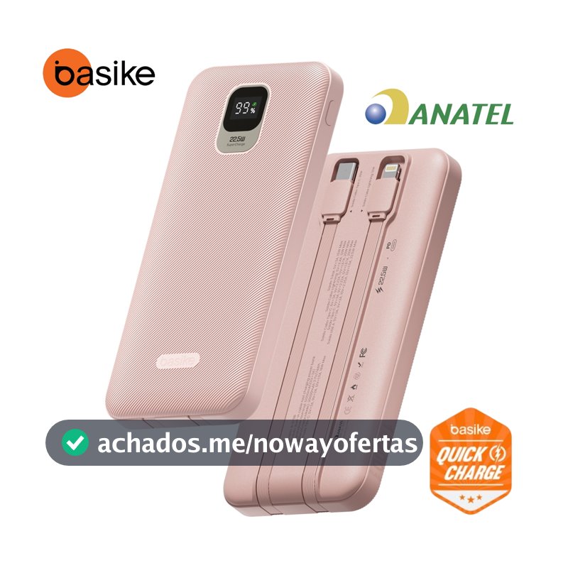 Basike Power bank cabo incluso 20000/10000 mAh portátil Display Digital Compatível com Android e Apple Rosa