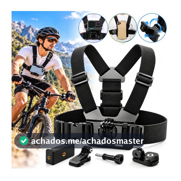 Suporte de peito ajustável para celular e câmera GoPro no peito para motocicleta e bicicleta