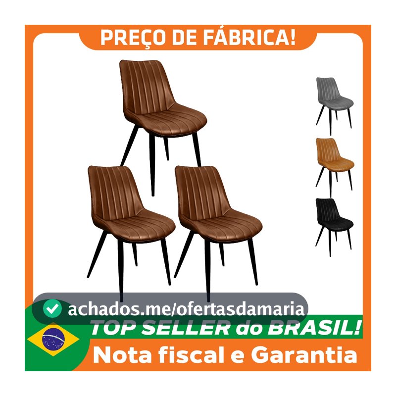 Kit 3 Cadeiras Chicago Poltrona Estofada Tainá Pu Vintage Retro Pés Preto