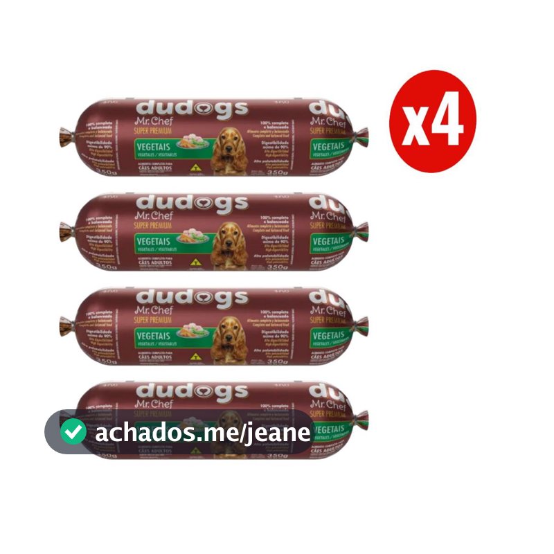 Kit 4 Dudogs Mr Chef Vegetais Ração Semi Úmida para Cães 350g FVO