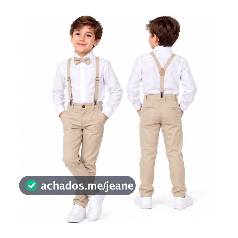 Conjunto batizado / camisa manga longa / calça sarja / várias cores / suspensório gravata.