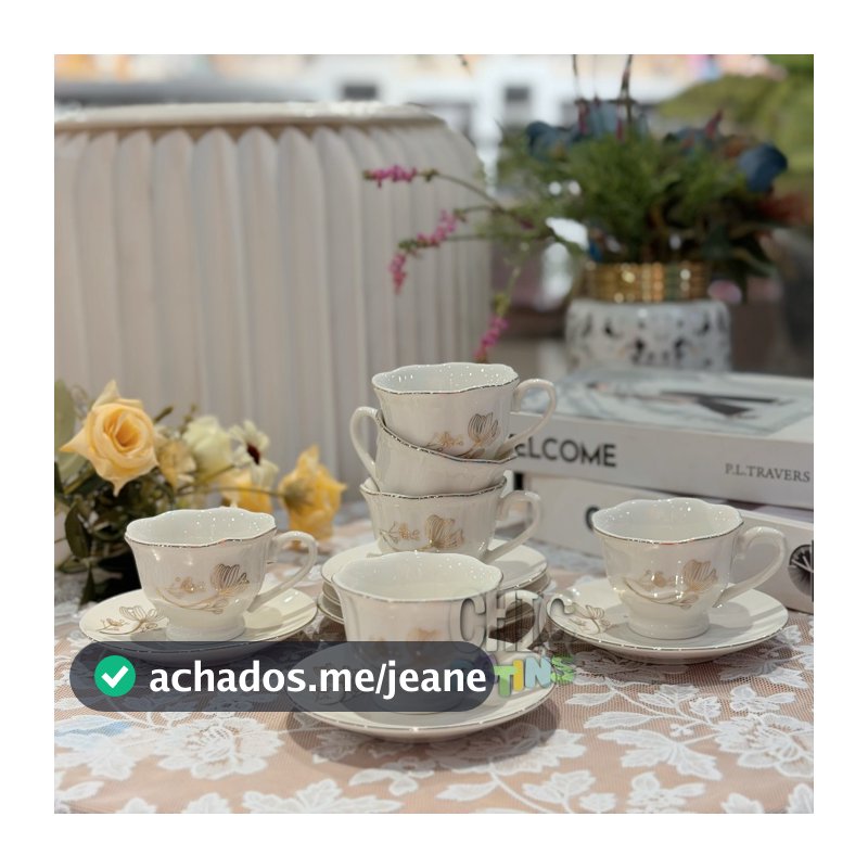 Xícara de café Kit com 12 peças 90ML - 100ML de Cerâmica em Pocelana Branca Presente