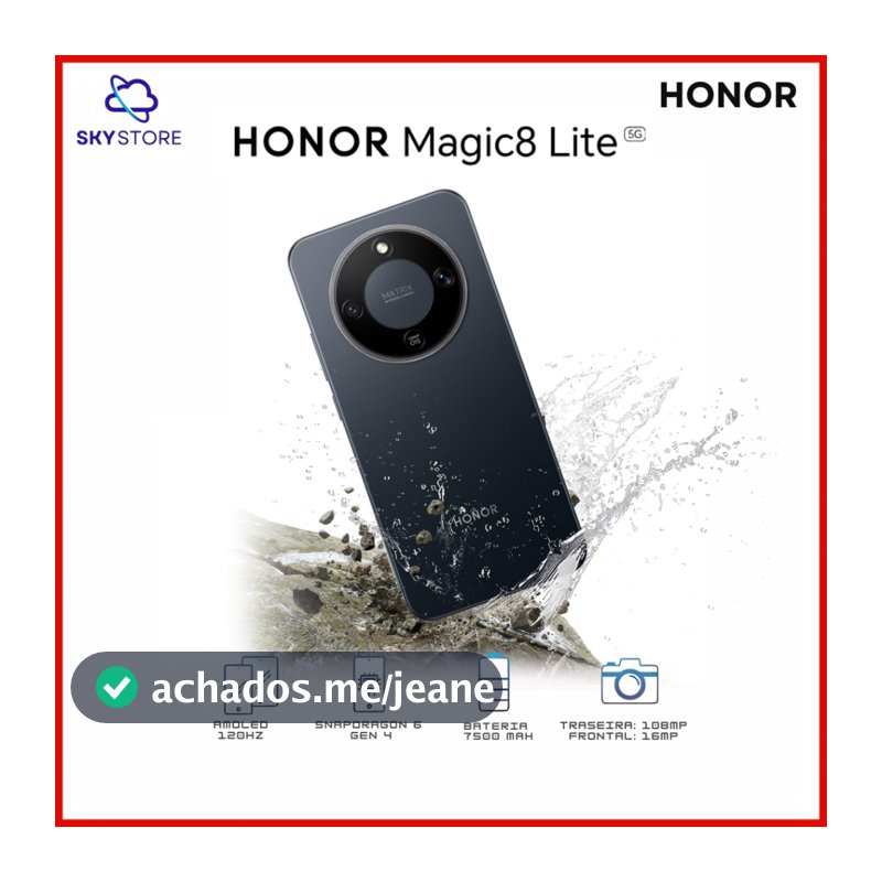 Honor Magic 8 Lite 5G, Versão Global 512GB /8GB RAM, Processador Snapdragon Snapdragon 6 Gen 4, Bateria 7500mAH