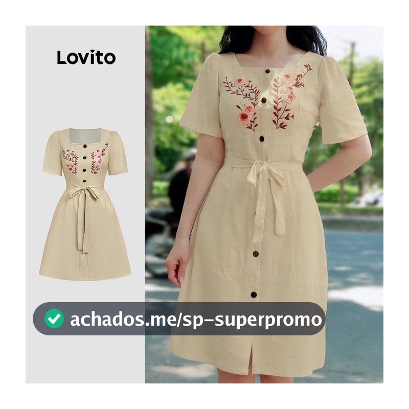 Lovito Vestido Elegante Feminino com Cinto Padrão Textura Bege Claro primavera/verão L184ED026