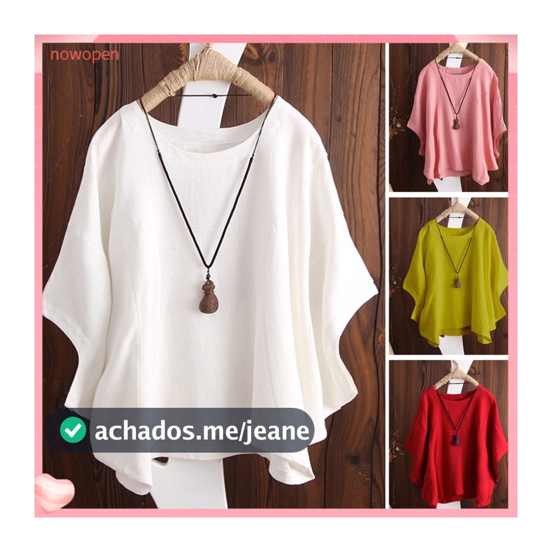 [NP] Blusa Feminina De Manga De Asa De Morcego O-Neck Loose Fit Women Cor Sólida Pullover Top Vestuário Feminino