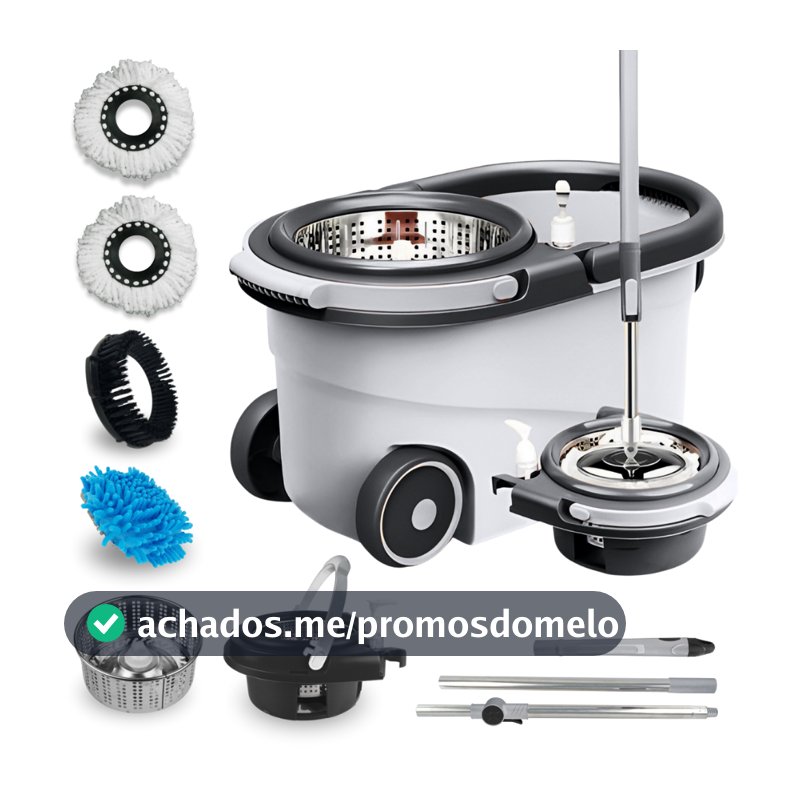 Mop Giratório 360 Cabo 150cm Inox Com Rodas Balde Centrífuga Esfregão Spin Limpeza Porcelanato