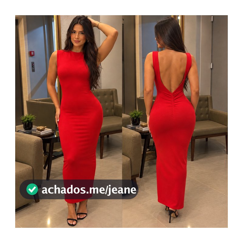 Vestido Longo Feminino Festa Elegante com Costas Abertas em V e Fenda Lateral Tecido Suplex 2026