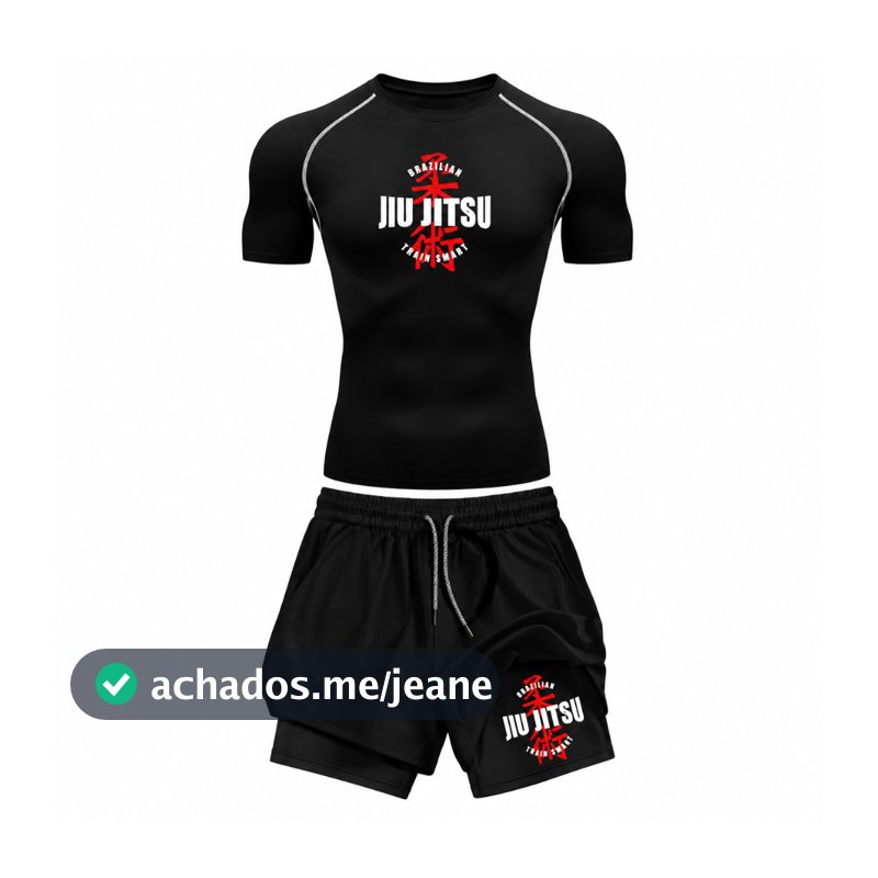 Kit Camiseta Compressão Termica Uv Rash Guard e Short 2 em 1 Fitness Brazilian Jiu Jitsu Arte Exclusiva Train Smart