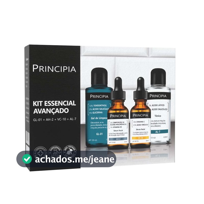 Kit Essencial Avançado GL-01 + AL-7 + AH-2 + VC-10 Principia Skincare