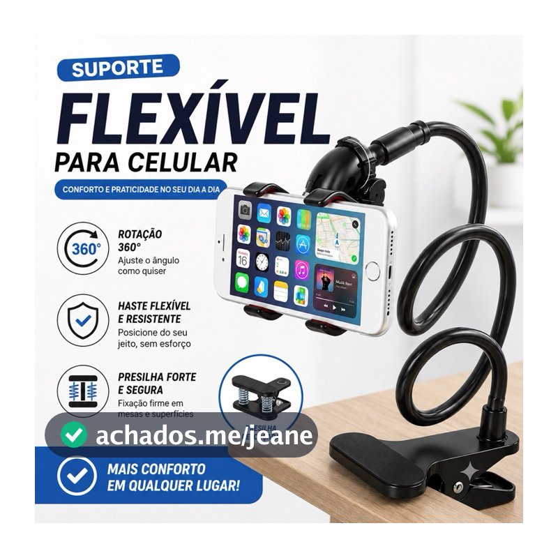 Suporte Para Celular Articulado Flexivel Universal De Mesa Cama Garra Pescoço Ganso Ajustável