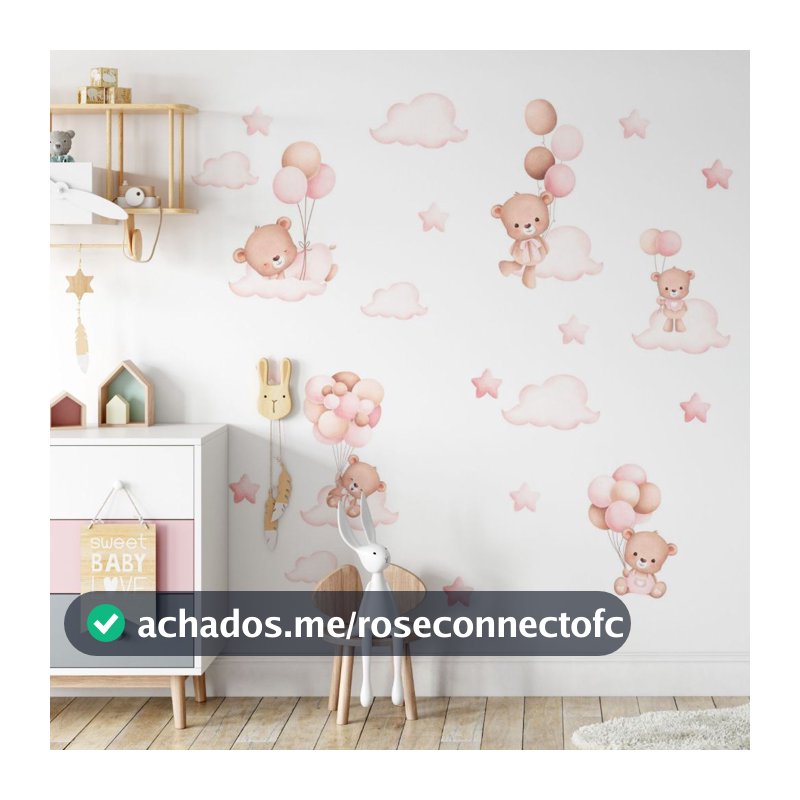 Adesivo De Parede Decorativo Ursinha Baloeira Bebê Decoração Menina Papel de Parede Infantil