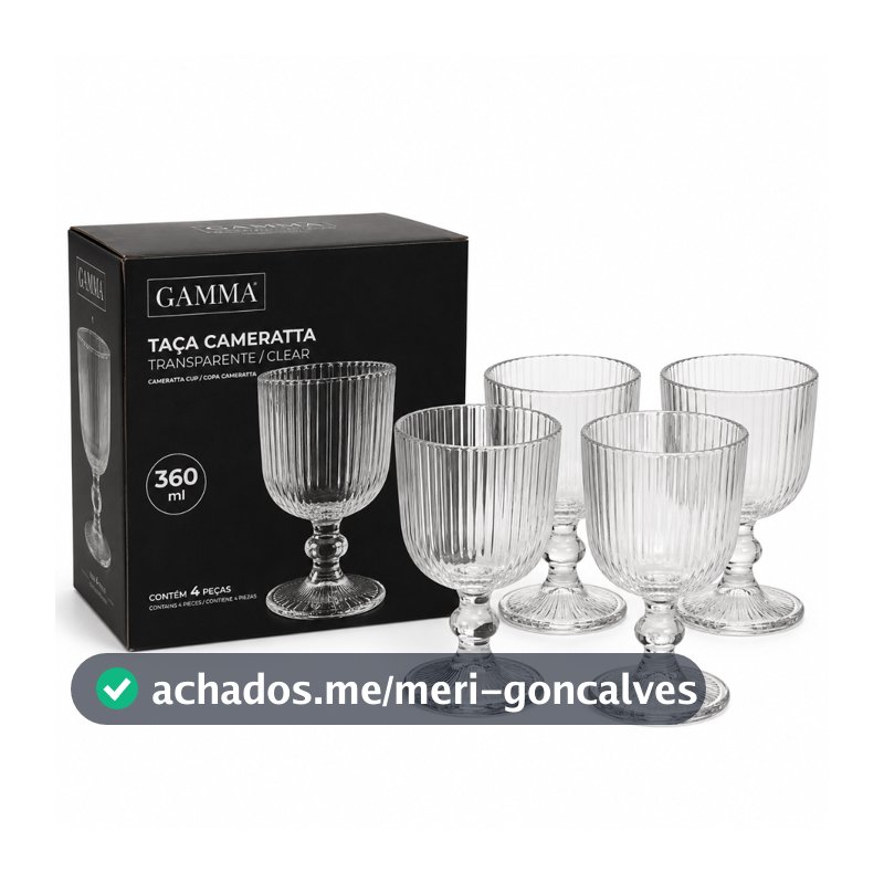 Jogo 4 Taças Cameratta 360ml Vidro Transparente Canelado Água Suco Drink Mesa Posta Gamma Luxo