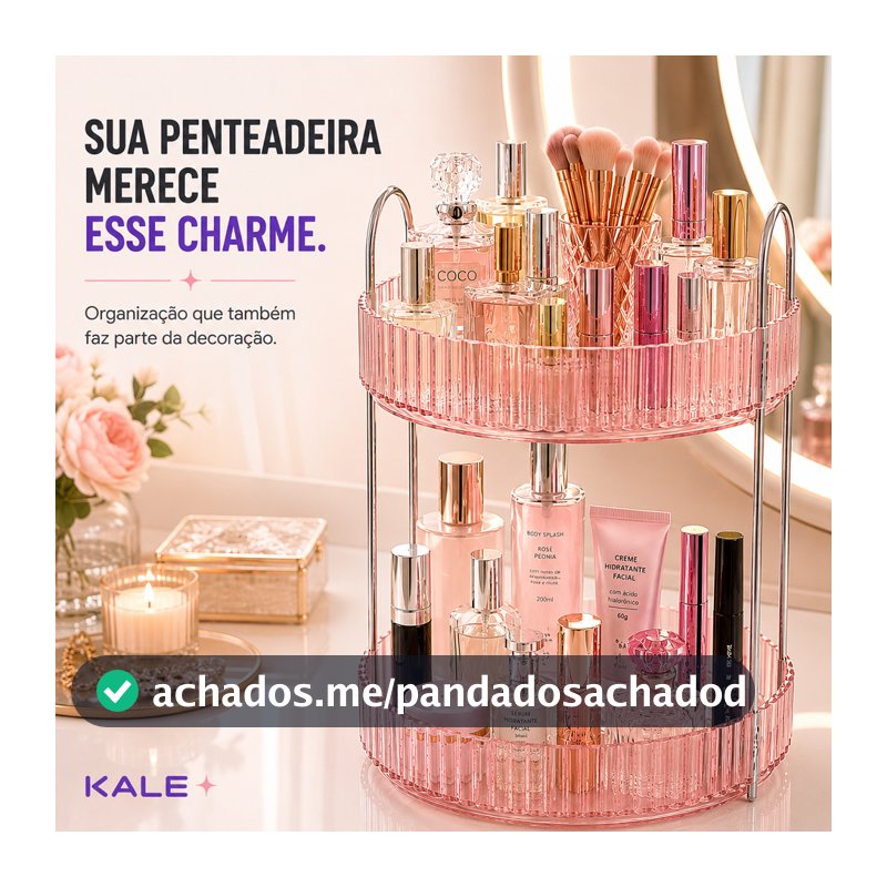 Organizador de Maquiagem e Perfumes 2 Andares Acrílico Rosa para Penteadeira e Cosméticos