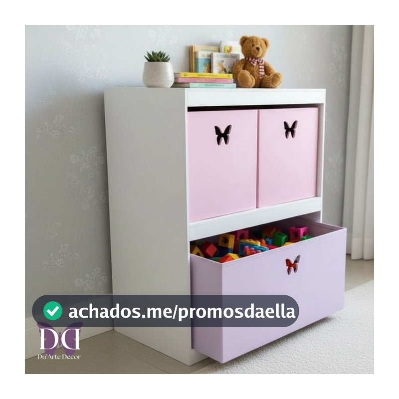 Organizador de Brinquedos Bancada Infantil 3 Gavetas em MDF