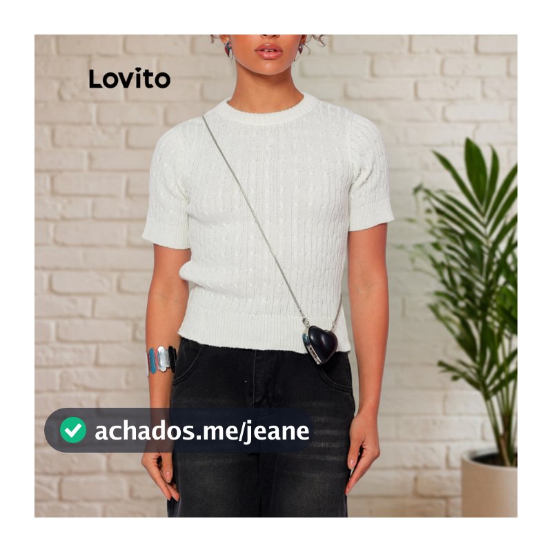 Lovito Blusa de Tricô Manga Curta Trançada BRTKB392BRL421