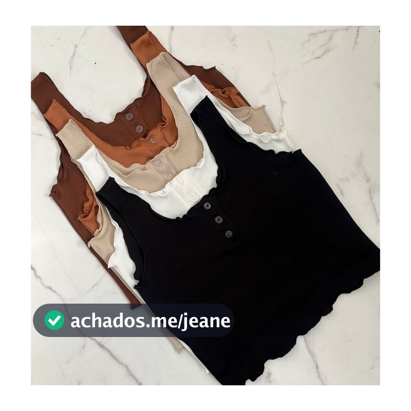 Regata Cropped Justinho Canelado Feminino Liso com Botões Perfeito Pra Qualquer Ocasião