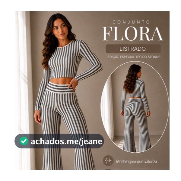 Conjunto Feminino Calça Flare Cintura Alta + Cropped Manga Longa Modela Corpo Não Marca