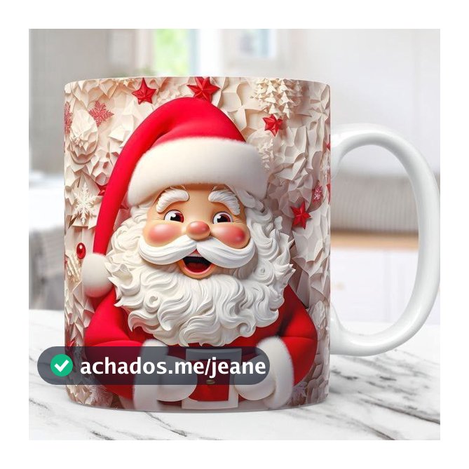 Caneca Natal Papai Noel Presente Natalino Enfeite Ceia Boneco de Neve Efeito 3D - 325ml