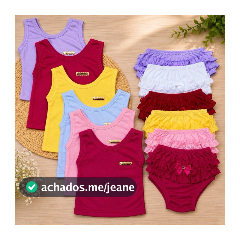 Kit 8 peças 4 calcinha bunda rica + 4 blusinha regata menina 3-6 meses