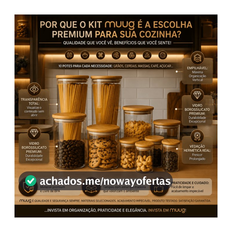 Jogo 10 Potes Hermetico Vidro Mantimentos Tampa Bambu Alimentos Cozinha