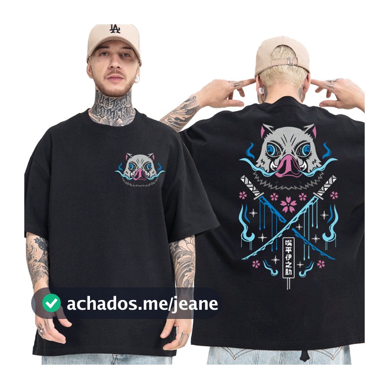 Oversized Camiseta Japonesa Anime Demon Killer Beast Fitness Algodão Verão