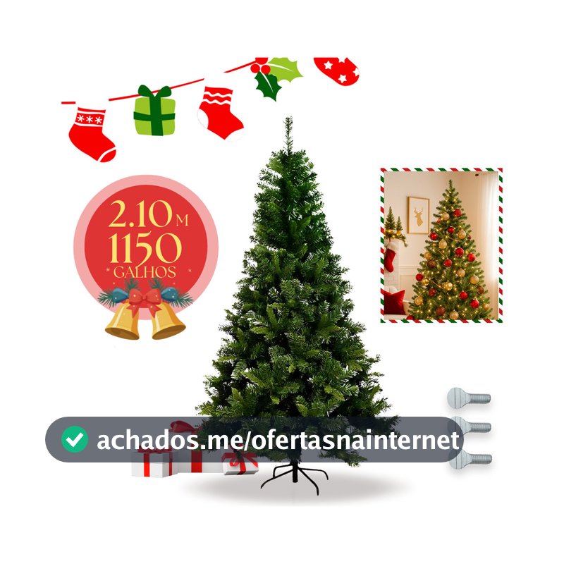Árvore De Natal 2,10m 210cm Verde 1150 Galhos Pinheiro Canadense Cheios Grande Pé De Ferro Premium Nfe Luzes De Natal