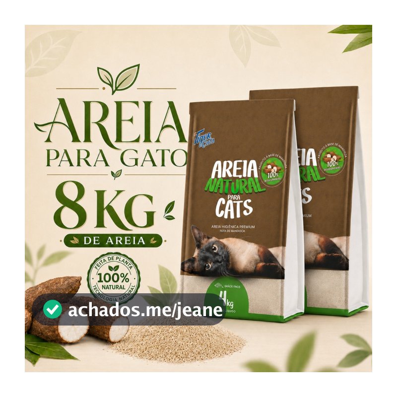 Areia Gato Mandioca Biodegradável 8kg