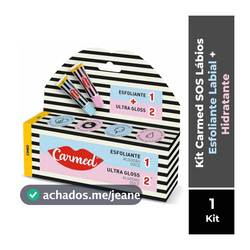 KIT CARMED SOS LÁBIOS ESFOLIANTE LABIAL + HIDRATANTE ULTRA GLOSS ALGODÃO DOCE