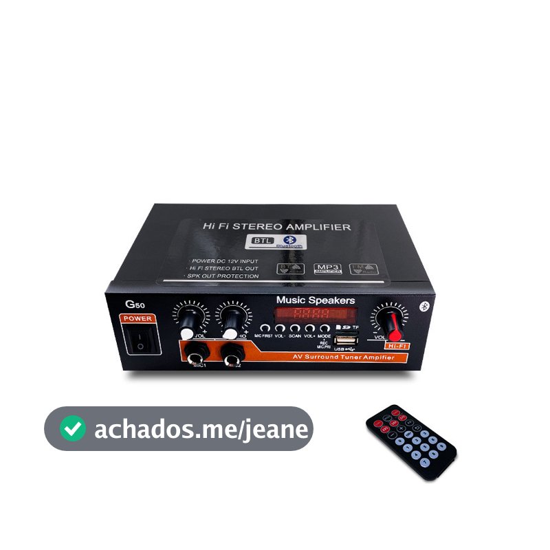 Amplificador de Potência Digital Mini Doméstico para Caixas de Som,TF, USB, Rádio e Bluetooth, 12V DC, 110-220V G50