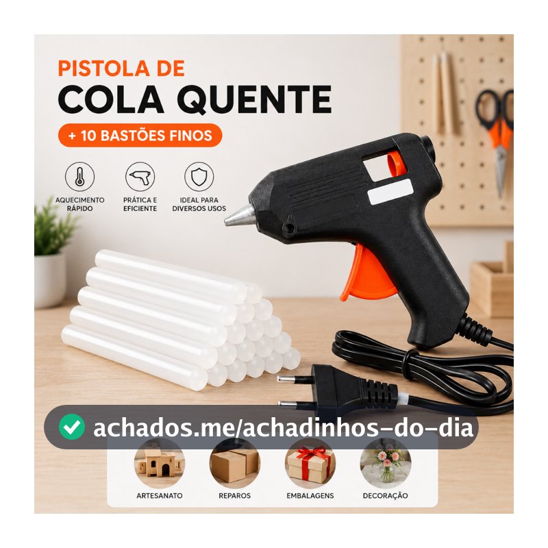 Pistola De Cola Quente Pequena Bivolt + 10 Bastões De Cola Quente Fino