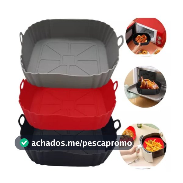 KIT 03 Formas de Silicone Quadrada Antiaderente Assadeira Air Fryer Forno Forma para Fritadeira Elétrica c Alça QUADRADA