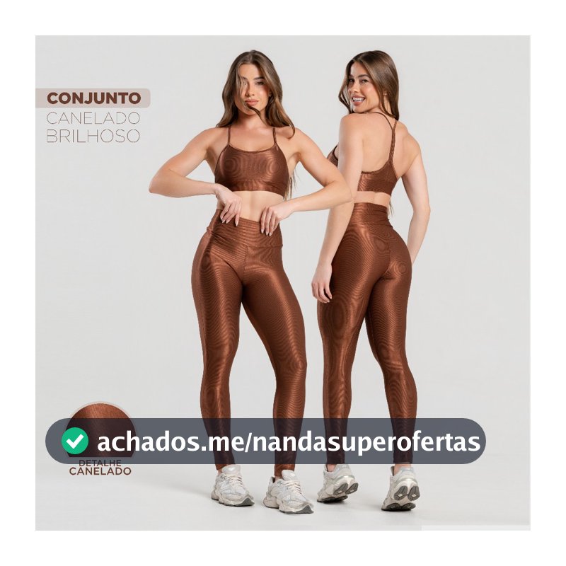 Conjunto Fitness Feminino Trilobal Canelado–Top Alcinha+Legging Cós Alto Modelador Brilhoso Academia