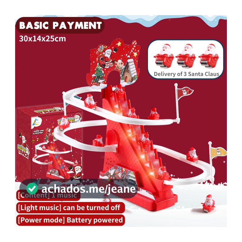 Slide de pista de papai noel subindo escada presentes grande educativos de natal brinquedos musicais