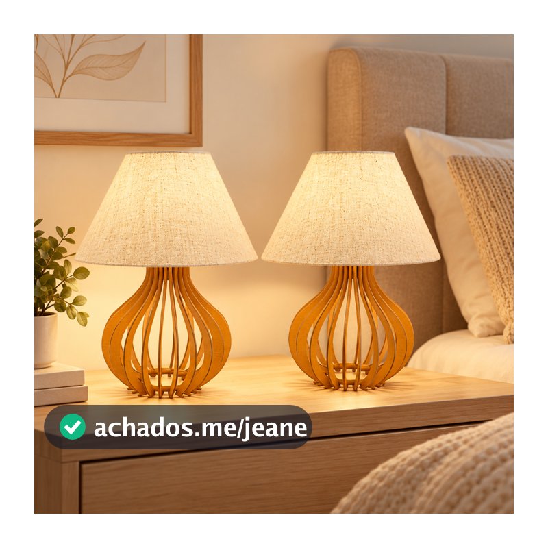 Kit 2 Abajur Quarto Decoração Luminária De Mesa Cúpula de Linho Decoração Sala