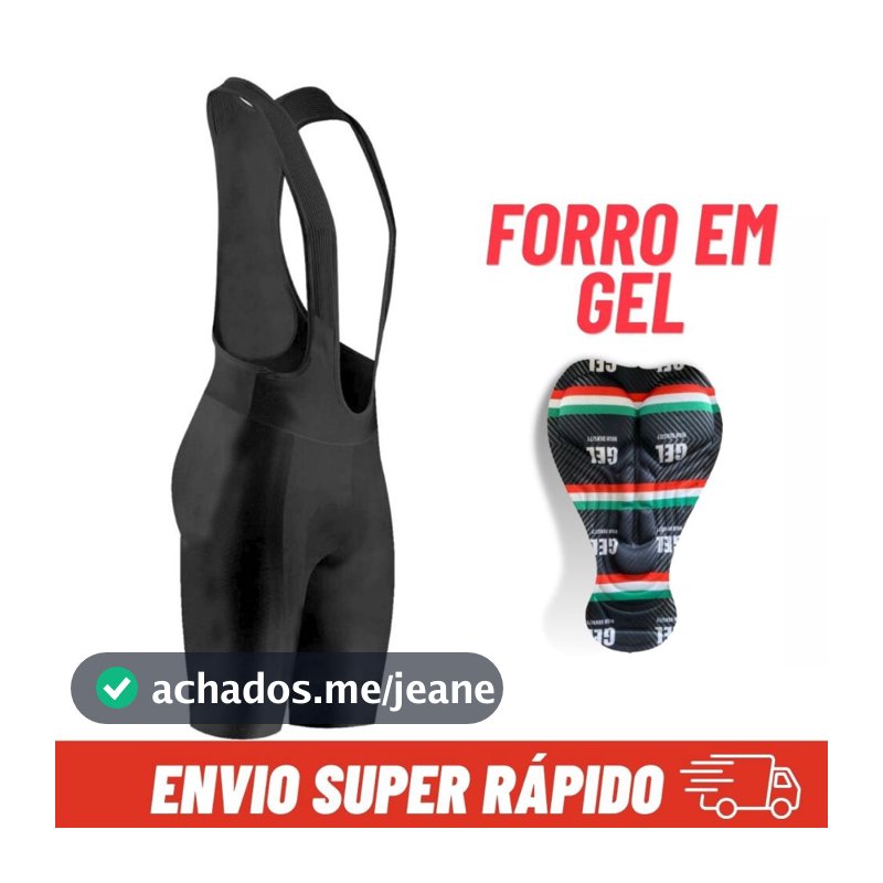 Bretelle de Ciclismo Masculino Preto Short Forro com Gel Bike Pedal Mtb Way