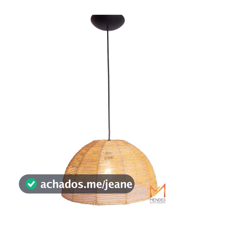 Luminaria Lustre Pendente Palha de Milho Meia LUA 35X19 C/Fiação