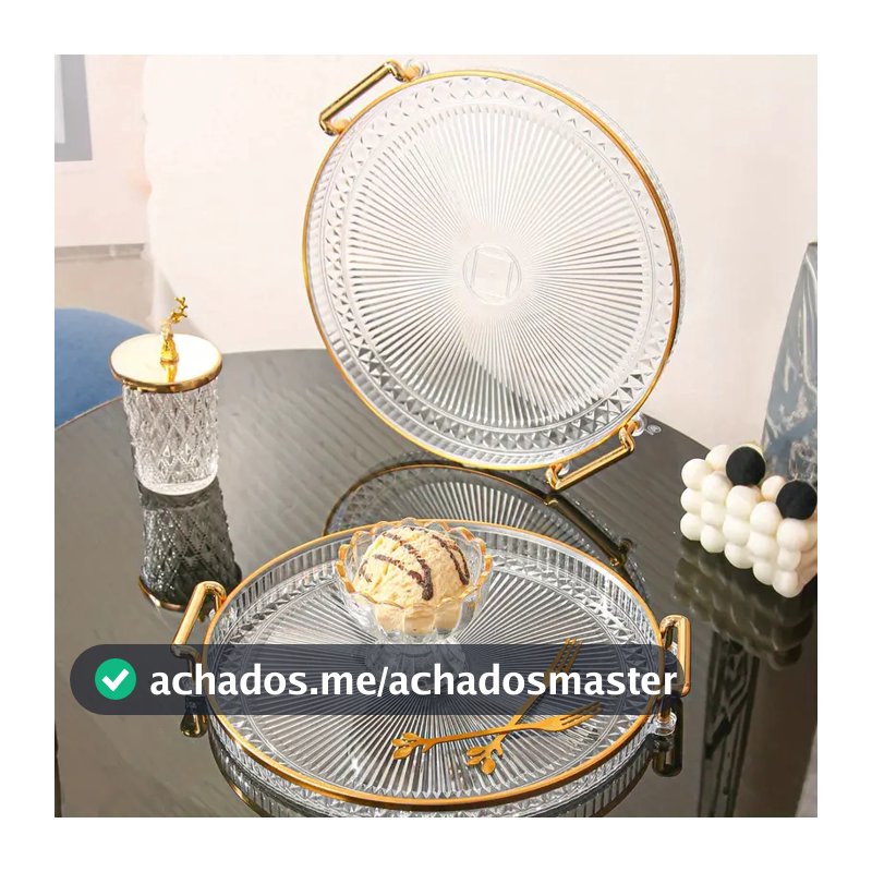 Bandeja Organizadora Decorativa Multiuso Para Servir Nórdica Com Alça e Detalhe em Dourado Decoração de Mesa