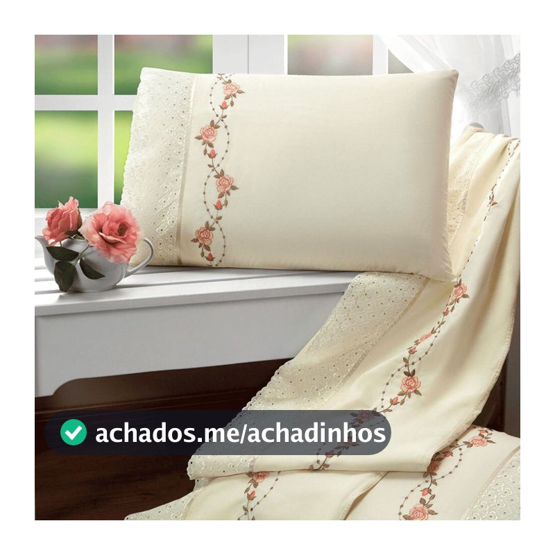 Jogo de Cama Casal, Queen ou King 100% Algodão Percal 180 Fios com Vira Bordada 04 Peças Bouquet