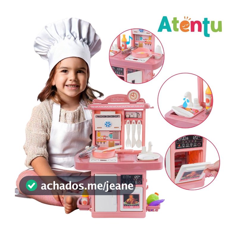 Kit Cozinha de Brinquedo Infantil Solta Água e Som Forno Pia Geladeira Panela