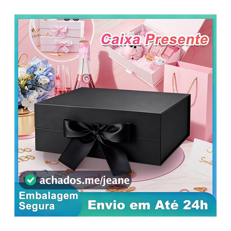 Caixa Rígida Cartonada Dobrável com Fecho Magnético e Fita de Cetim para Presente - Três Tamanhos