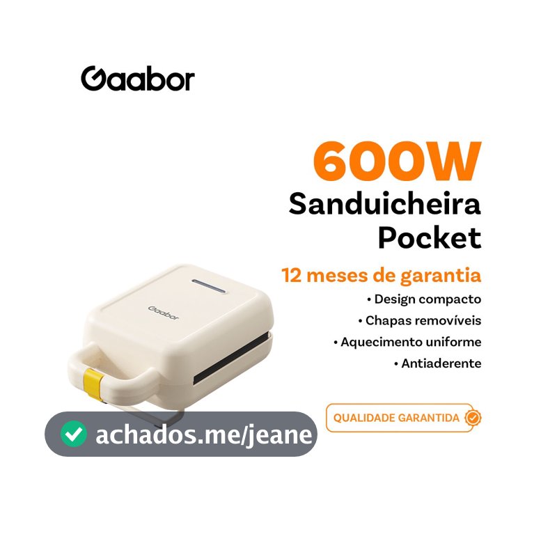 Gaabor Sanduicheira Elétrica Assadeira Removível Antiaderente  Portátil de dupla face Lanche Rápido SM60M-WH01A