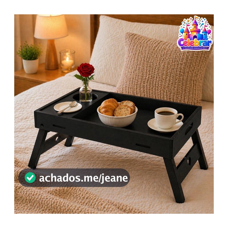 Bandeja Café Da Manhã MDF Com Pezinhos Porta Copos Funcional Mesa Presente Casa Cozinha Conforto