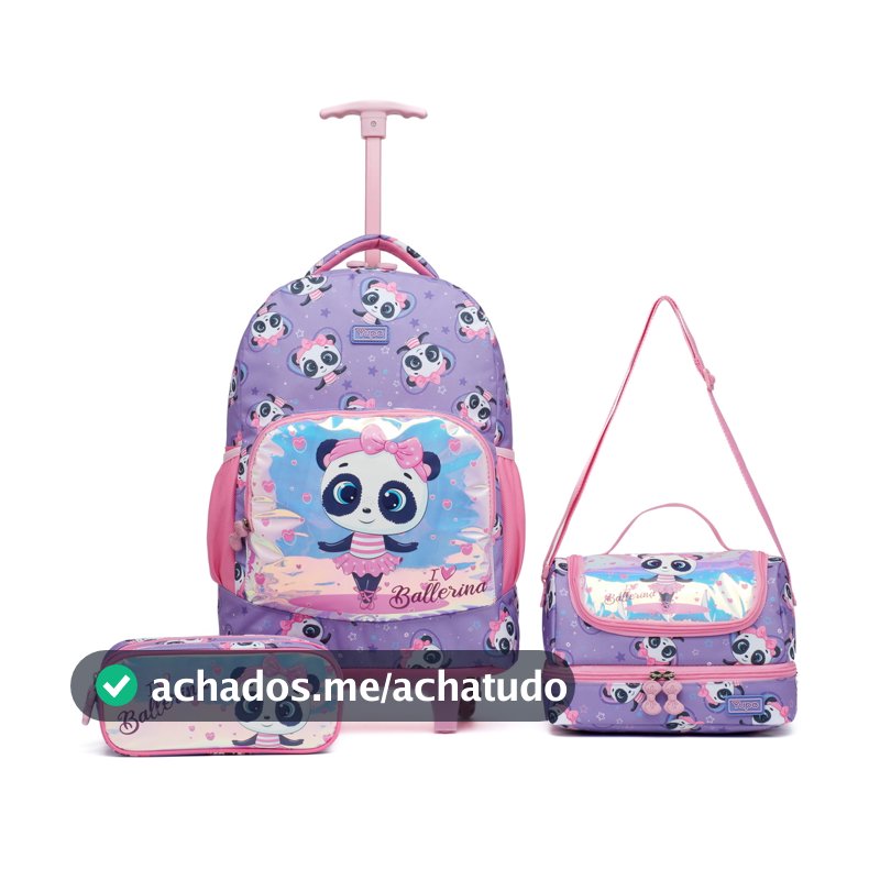 Kit Mochila Rodinhas Lancheira Estojo Reforçada Yupe Rosa