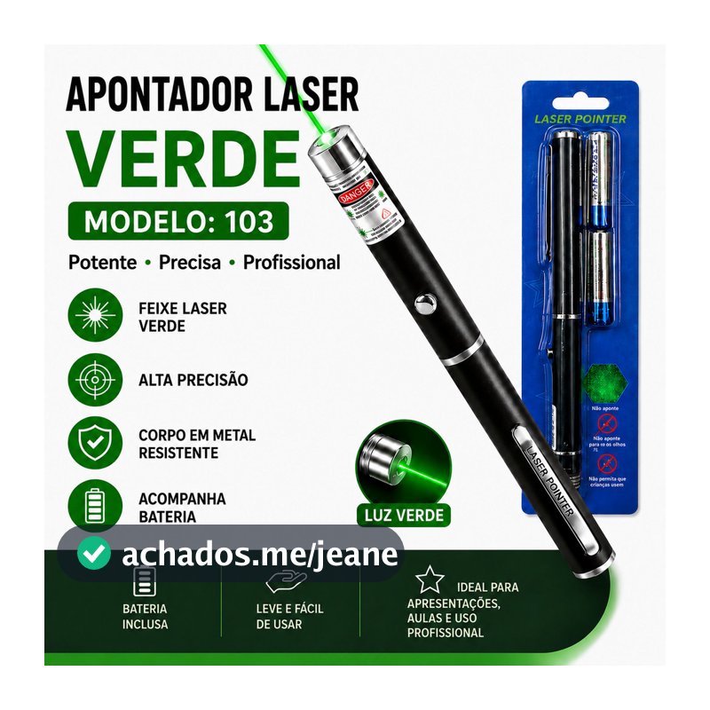 Apontador Laser Verde 103 303 710 Alta Precisão Recarregável e Bateria para Apresentações e Ensino