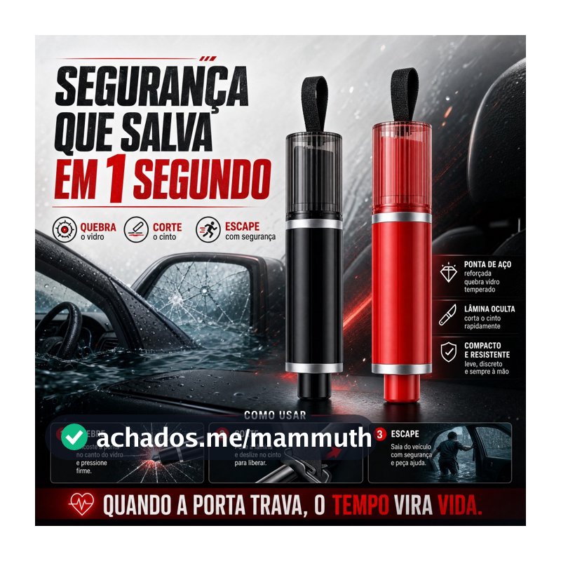 Martelo de Segurança Veicular 2 em 1 Quebra Vidro e Corta Cinto de Emergência Automotivo Compacto para Carro Caminhão