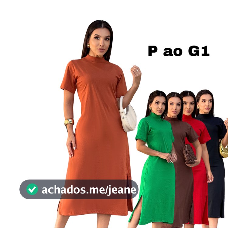 Vestido Midi Fenda Gola Alta Luxo Confortavel Sair Dia Noite Igreja Senhora