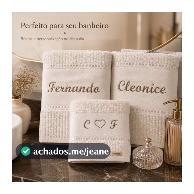 Kit 2 Toalhas Banho 1 Rosto Karsten Nome Bordado Personalizado Presente Casal