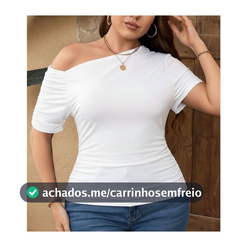 Blusa Feminina Plus Size Suplex com Manga Curta Assimétrica Drapeada Elegante Casual All Curve Estilosa Tamanho Grande
